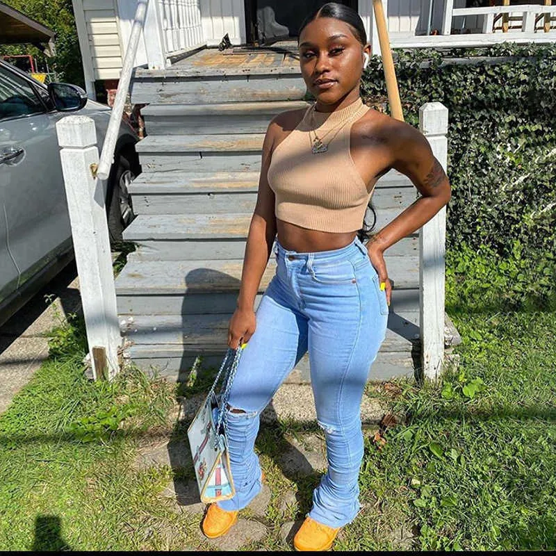 women's stacked jeans