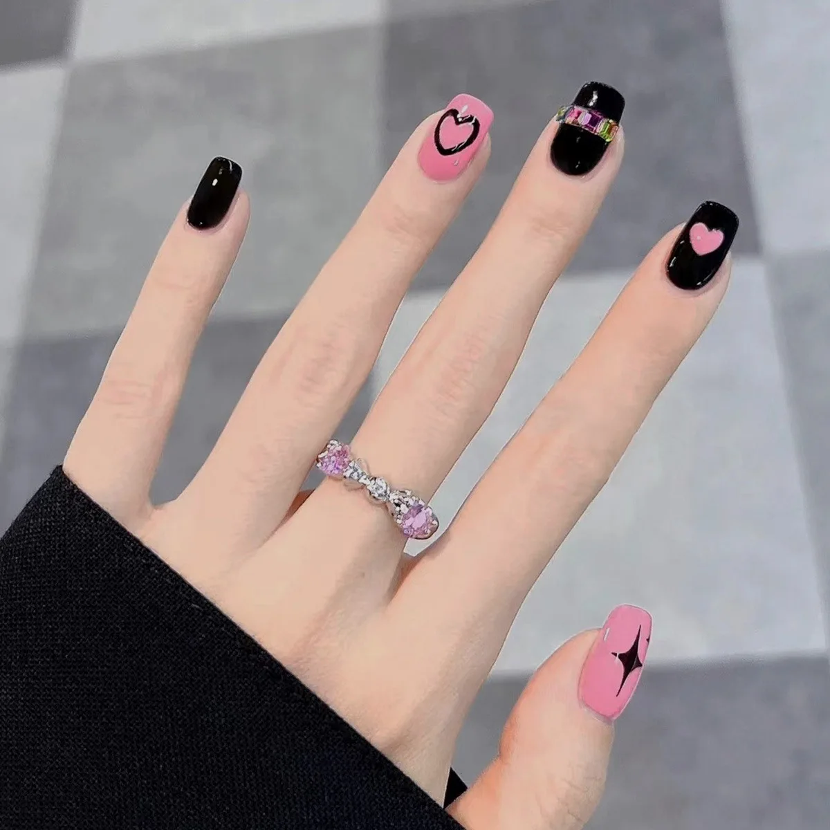 black and pink nails