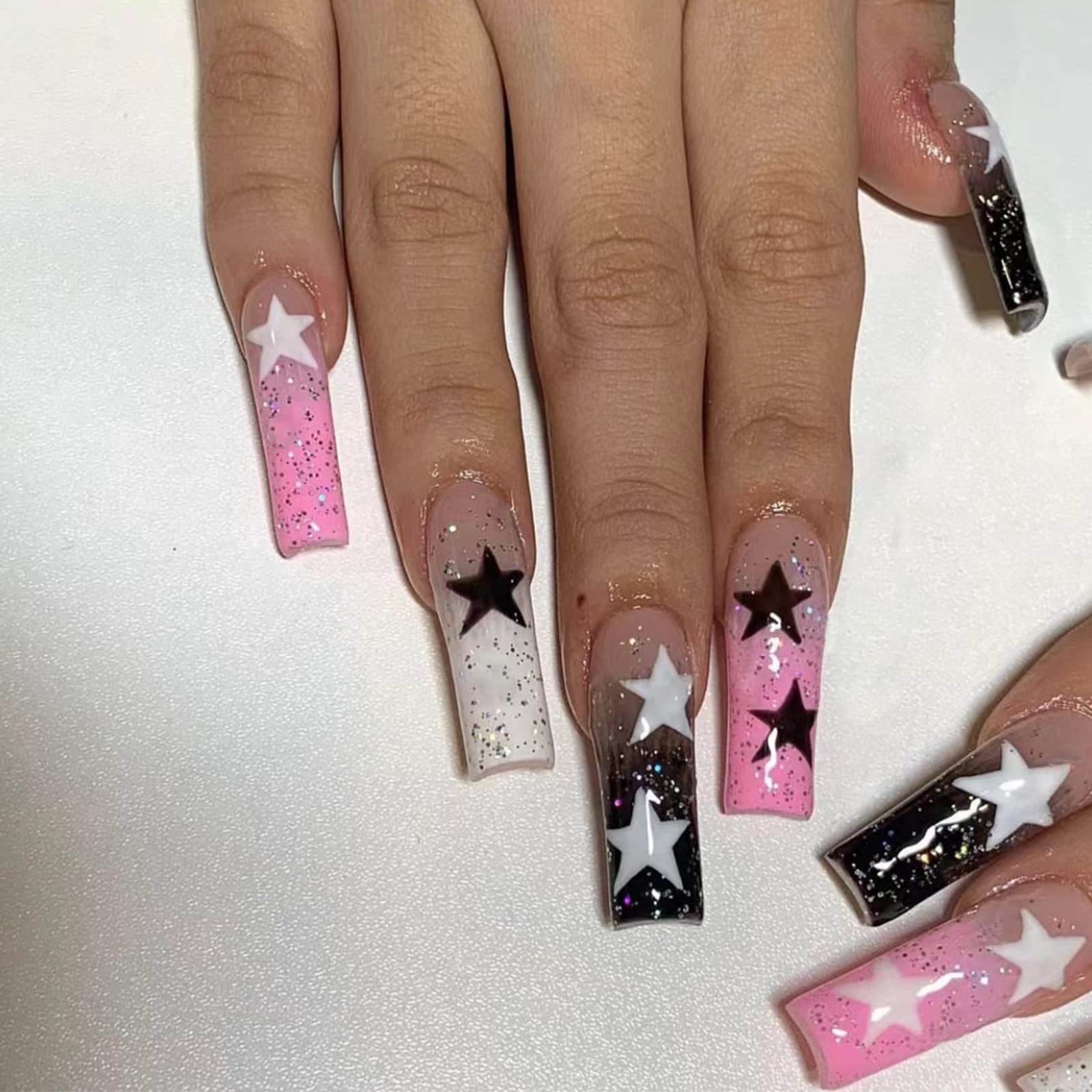 black and pink nails
