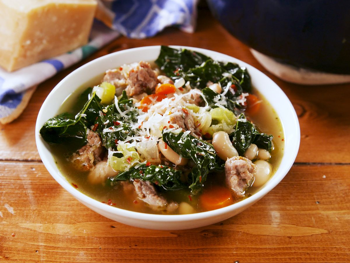 White bean sausage kale soup