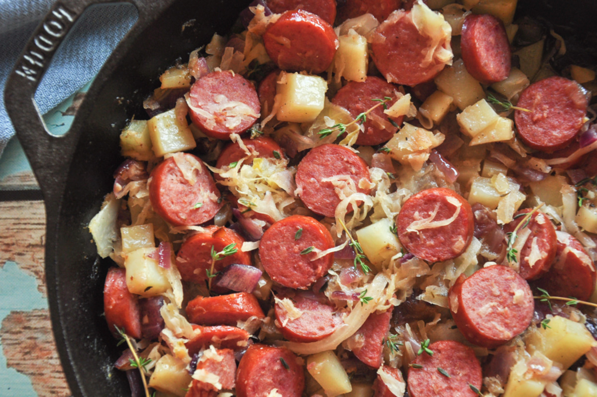 polish sausage and sauerkraut