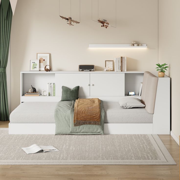 Contemporary Twin Bed with Bookcase Headboard