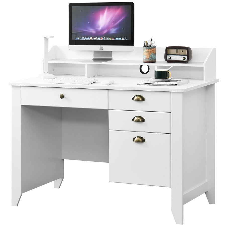 white office desk with drawers