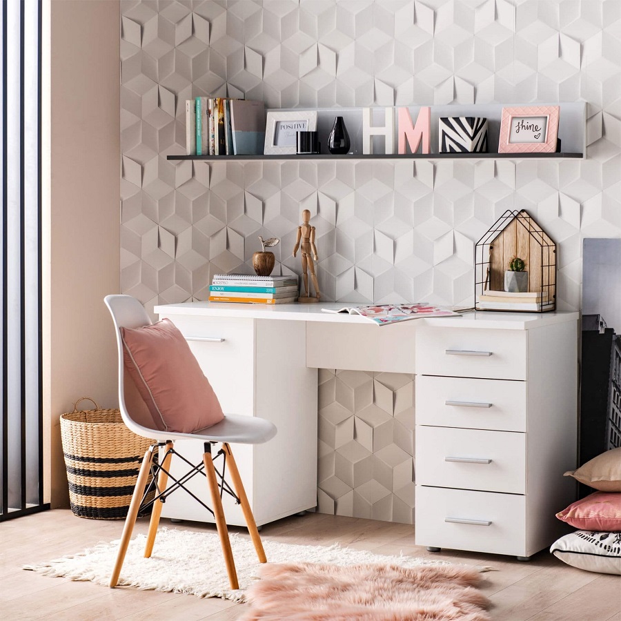 white office desk with drawers