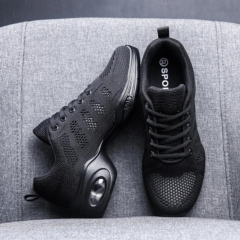 Black mesh air - cushioned sports casual shoes
