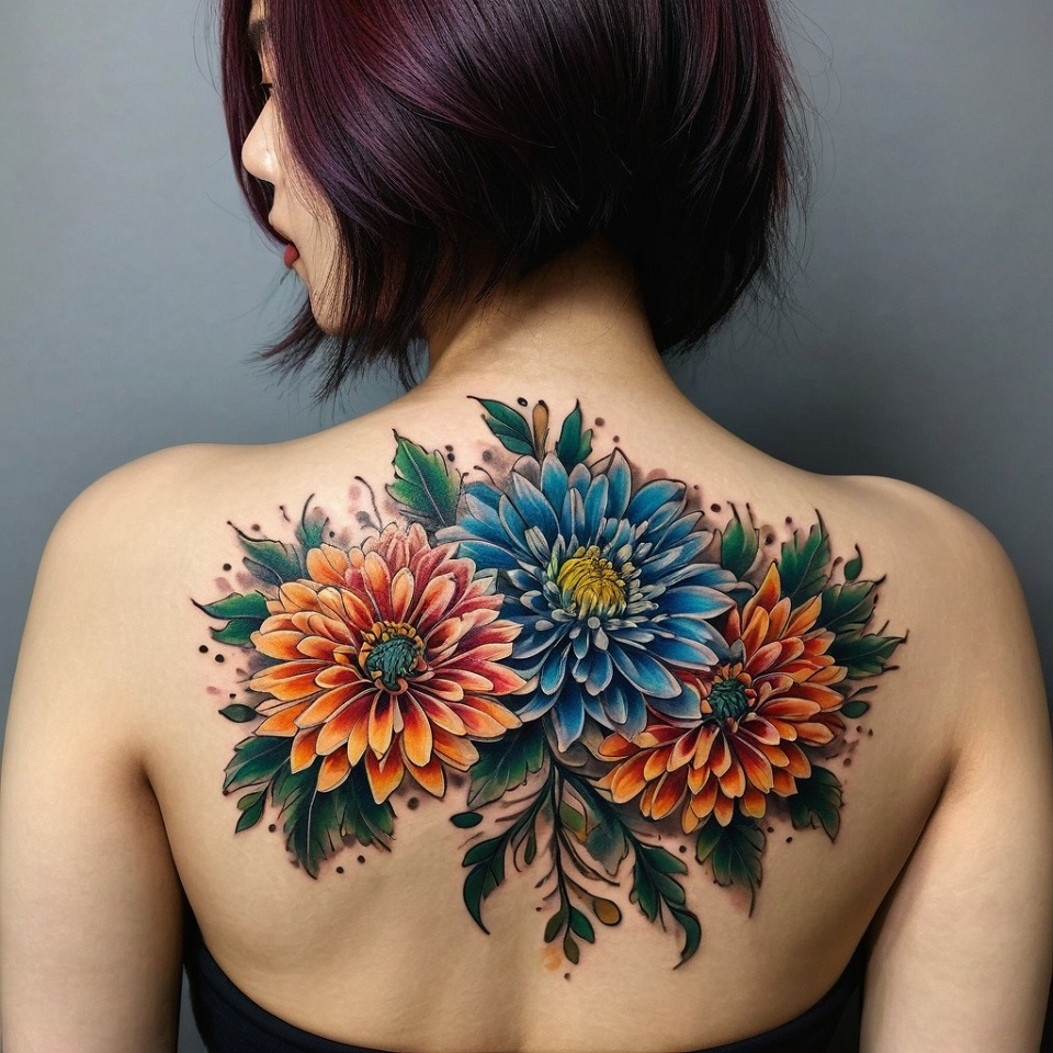 Chrysanthemum tattoos are a popular choice for body art enthusiasts.