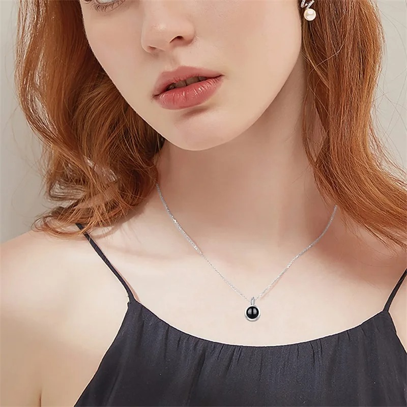 Simple black gemstone silver necklace