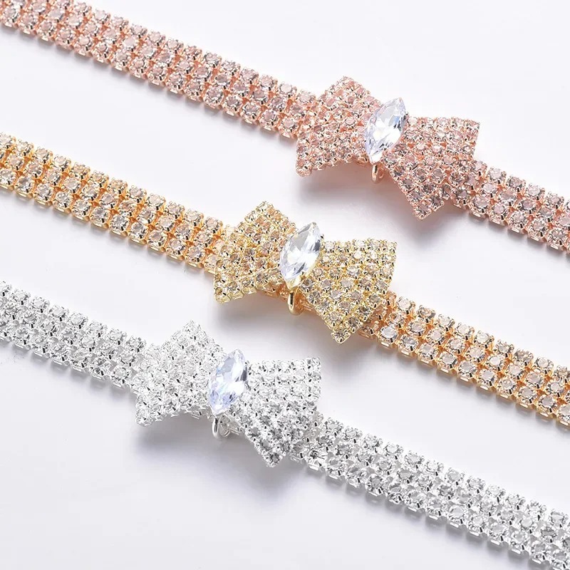Diamond - studded bow dog collars