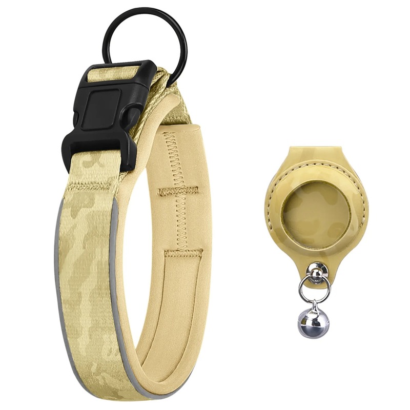 Khaki camouflage dog collar with bell
