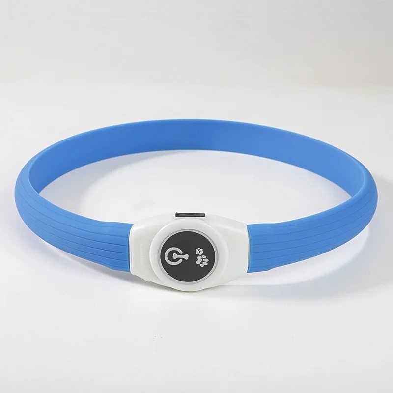 Blue glowing dog collar close - up