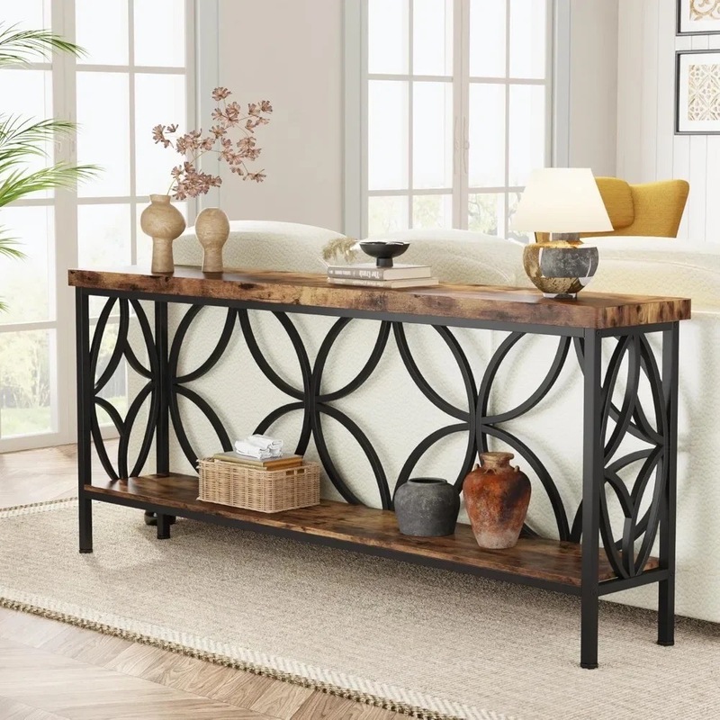 sofa table behind couch