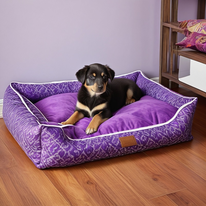 A purple dog bed can be both functional and stylish.