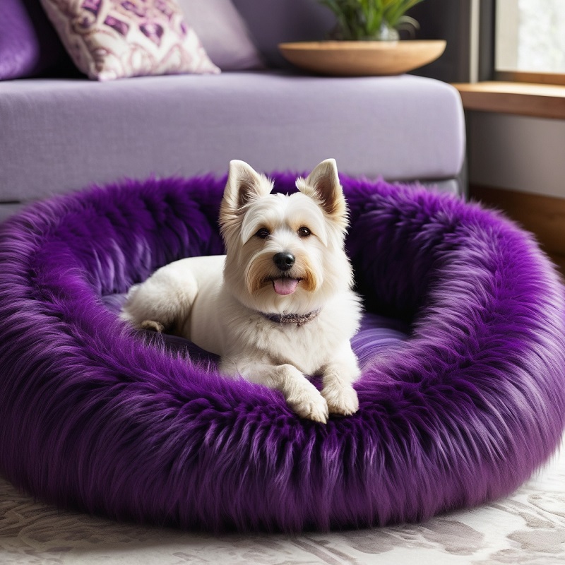 A purple dog bed can be both functional and stylish.