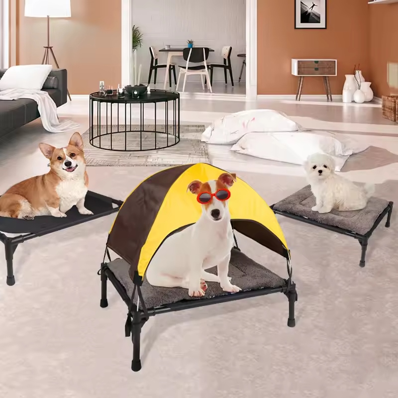 A raised dog bed is elevated above the ground. It is designed for better support and comfort.